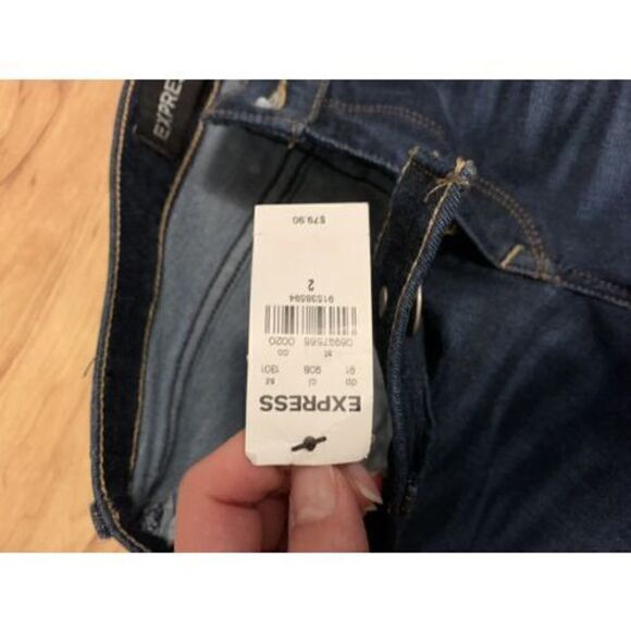 Express Jeans Stretch Legging Mid Rise Dark Wash Distressed Womens Size 2 - Picture 3 of 4